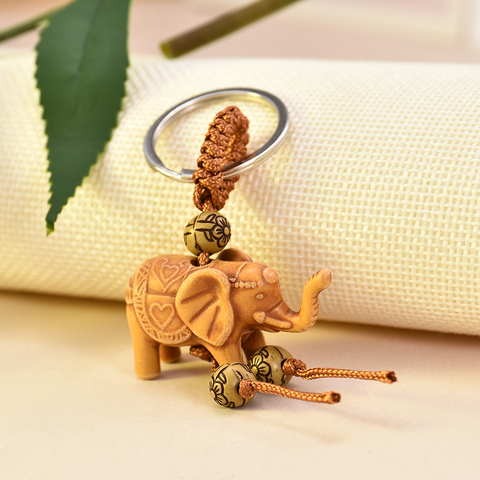 Porte-clés en forme d'éléphant pour hommes et femmes, bijoux porte-bonheur en bois, pendentif sculpté, Religion, mignon, vente en gros ► Photo 1/6