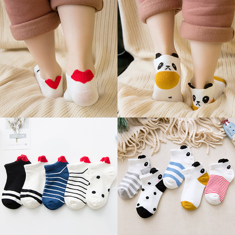 Chaussettes en coton pour bébé fille et nouveau-né, 5 pièces, pour enfant, respirantes, en maille, bateau, antidérapantes, pour garçon et fille ► Photo 1/6