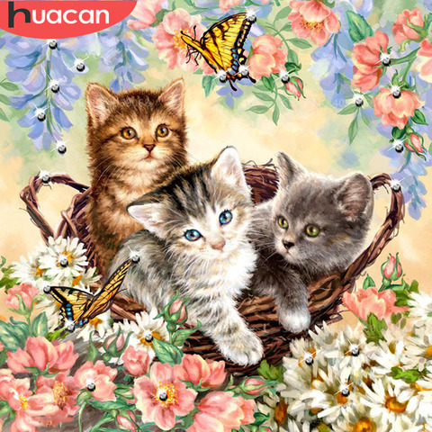 HUACAN 5D bricolage diamant peinture animaux plein carré forage diamant mosaïque chat point de croix Kit photo strass pleine broderie ► Photo 1/6