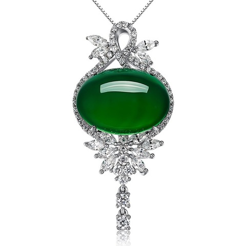 Naturel vert Jade pendentif 925 argent collier jadéite calcédoine amulette mode charme bijoux cadeaux pour les femmes elle ► Photo 1/5