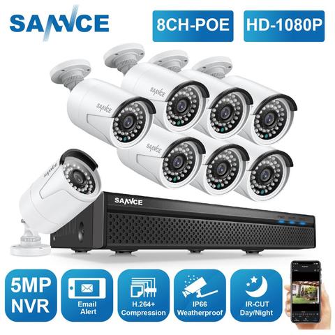 SANNCE – système de vidéosurveillance POE 8CH 1080P FHD, H.264 + 5MP NVR avec 4X 6X 8X 2MP, enregistrement Audio d'extérieur, caméras IP résistantes aux intempéries ► Photo 1/6
