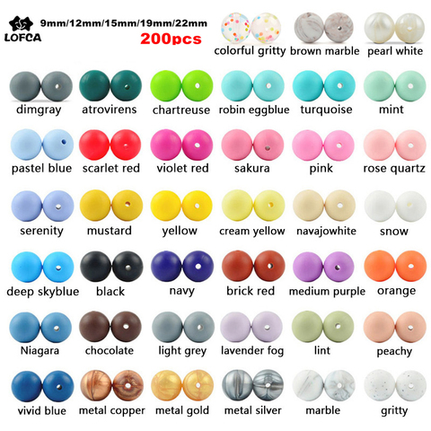 LOFCA – perles de dentition en Silicone pour bébé, 200 pièces, qualité alimentaire, rondes, 9mm 12mm 15mm 19mm 22mm, jouets DIY, collier pendentif ► Photo 1/6