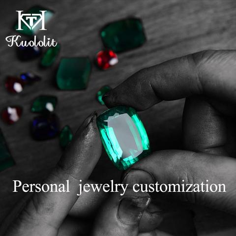 Kuololit personnaliser OEC Moissanite rubis émeraude saphir bague en or massif et boucles d'oreilles bijoux fins bagues de fiançailles pour les femmes ► Photo 1/6