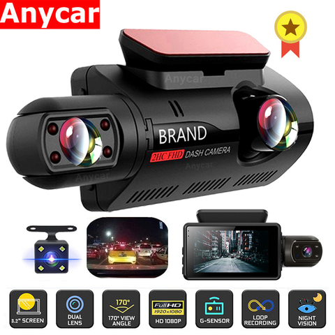 FHD voiture DVR caméra Dash Cam double enregistrement caché enregistreur vidéo caméra de tableau de bord 1080P Vision nocturne surveillance de stationnement g-sensor DashCam ► Photo 1/6