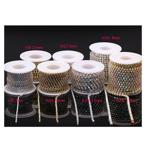 1 yard 2MM-5MM verre cristal Strass Strass tasse chaîne coudre sur diamant colle-sur chaînes fermées paillettes garniture coupe coudre sur vêtement ► Photo 1/2