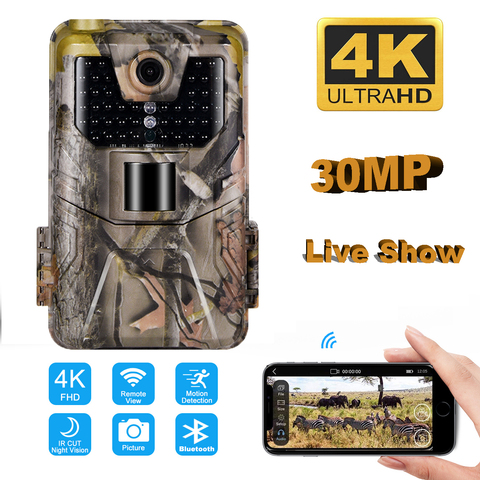 WIFI en direct Broadca caméra de piste 4K vidéo 30MP APP Bluetooth contrôle caméras de chasse Vision nocturne Surveillance de la faune ► Photo 1/6