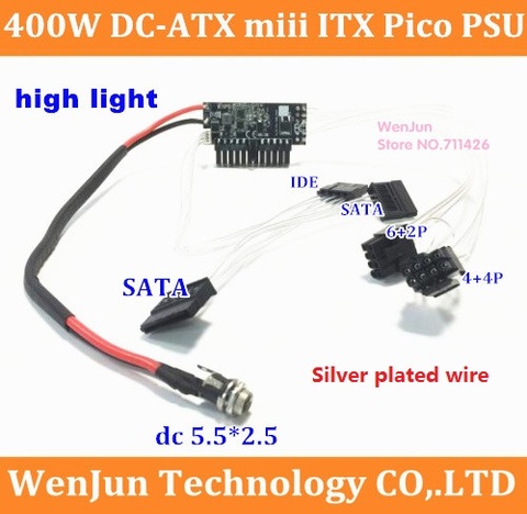 Mini ITX Pico PSU PC 400W, sortie 24 broches, entrée 12V cc, alimentation ATX DC-DC pour ordinateur, carte vidéo 8 broches (6 + 2), CPU 4 + 4P IDE ► Photo 1/6