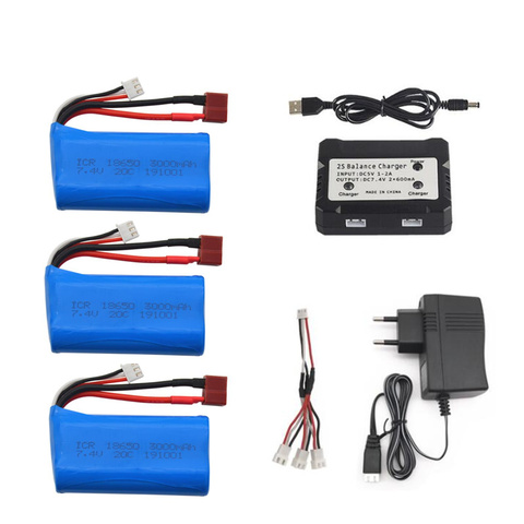 Batterie Lipo 2S pour jouets Wltoys, 7.4V, 3000mAh, 144001, A959-B, A969-B, A979-B, K929-B, 12428, 12423, 10428, Q39 ► Photo 1/2