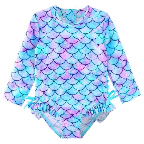 BAOHULU-maillot de bain pour petites filles, ensemble une pièce à manches longues, à volants lumineux, vêtements de plage, UPF50 + ► Photo 1/6