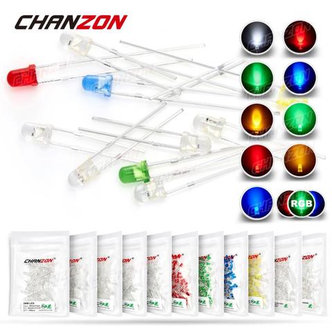 100 pièces 3mm clignotant éclairage à LED Diode ampoule RGB blanc rouge bleu vert jaune 2V 3V couleur clignotant clignotant indicateur ► Photo 1/3