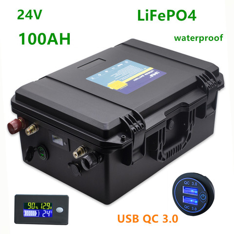 24v 100ah Lifepo4 batterie paquet 24V lifepo4 100AH batterie au lithium batterie étanche rechargeable pour moteur de bateau, onduleur ► Photo 1/1