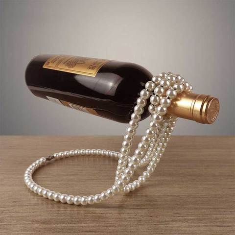 Creative doré perle collier en acier inoxydable casier à vin piédestal à vin support à pince Suspension Champagne Whisky petits ornements ► Photo 1/6