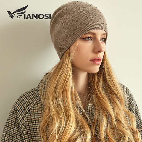 VIANOSI – chapeau tricoté en cachemire pour femme, épais, chaud, en laine, avec strass, collection hiver ► Photo 1/6