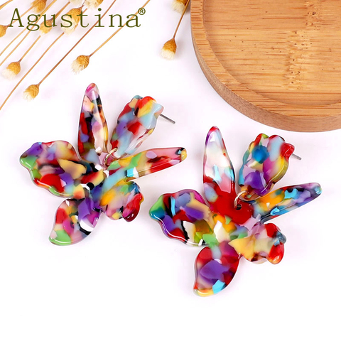 Agustina-boucles d'oreilles en acétate pour femmes, boucles d'oreilles fleur, pendentifs à la mode, bijoux pour filles, gouttes, pendentifs verts, Punk, noël ► Photo 1/6