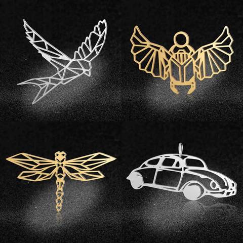 Pendentifs à breloques en acier inoxydable 100%, 5 pièces/lot, grande voiture Antique, libellule, mouette, scarabée, DIY, vente en gros ► Photo 1/6