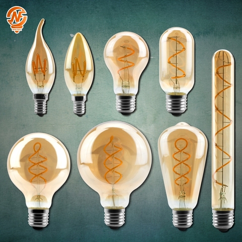 Rétro Vintage lampes 4W 2200K spirale lumière LED ampoule à Filament A60 T45 ST64 G80 G95 G125 éclairage décoratif Dimmable Edison lampe ► Photo 1/6