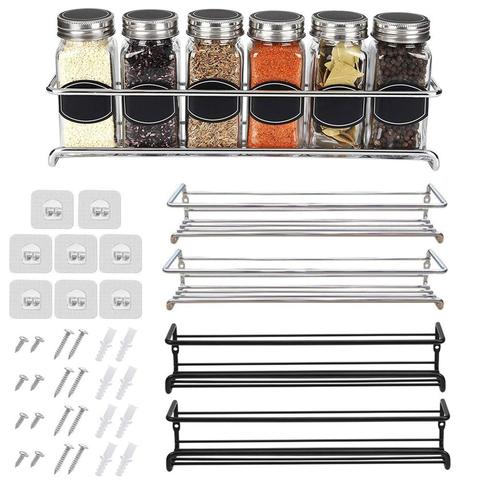 Organisateur de support à épices mural, 1/2/ pack supports suspendus en métal support organisateur d'assaisonnement monocouche pour porte, placard, garde-manger ► Photo 1/6