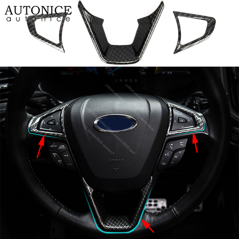 Housse de volant en fibre de carbone ABS, accessoires adaptés à la ford Fusion Mondeo Edge s-max 2015 2016 2017 2022, 3 pièces ► Photo 1/5