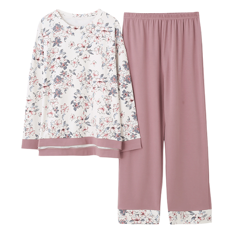 Pyjama d'automne en coton à manches longues, ensemble pour femme, imprimé grande taille 5XL hauts Long + pantalon Long, ensemble deux pièces ► Photo 1/5