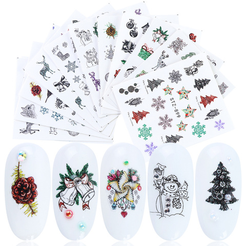 12 pièce/ensemble ongles eau décalcomanies fleur noël conception transfert autocollant Nail Art décor enveloppes flocons curseur manucure LASTZ892-905-1 ► Photo 1/6