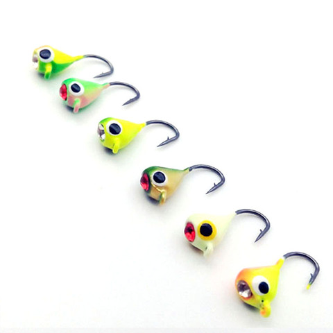 Lot de 6 hameçons de pêche sur glace en hiver, Mini appât métallique pour poisson, hameçon tête de plomb, matériel pour la pêche à la turlutte, 15mm/1.1g ► Photo 1/6