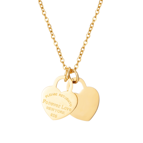 Collier avec pendentif Double cœur pour femmes, chaîne en acier inoxydable, bijoux cadeaux de mariage ► Photo 1/6