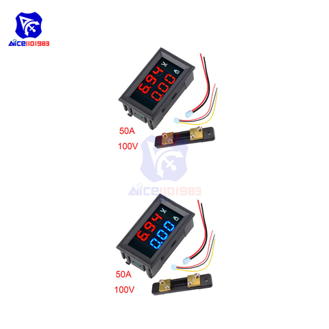 Mini voltmètre numérique à panneau de 0.56 pouces, double affichage LED 3 bits, testeur de courant de tension cc 100V 50a avec Shunt 50a 75mv ► Photo 1/6