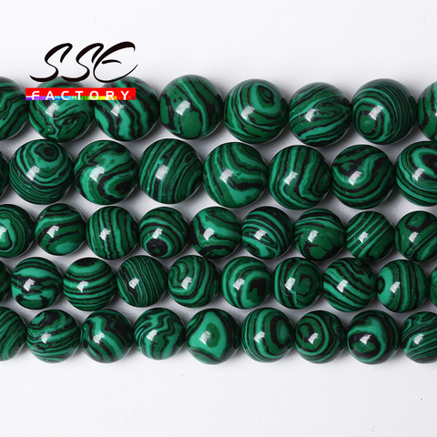 Perles de Malachite verte en pierre naturelle, paon, espaceurs ronds, amples, 15 pouces, 4, 6, 8, 10, 12, 14mm, pour la fabrication de bijoux, Bracelets à faire soi-même, T13 ► Photo 1/5