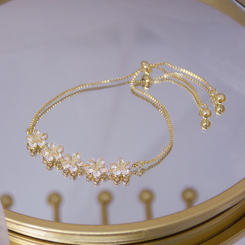Bracelet de luxe Super brillant en Zircon pour femmes, bijoux à fleurs, mignon, romantique, en or véritable 14K, CZ, chaîne quotidienne ► Photo 1/6