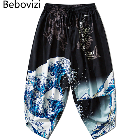 Bebovizi japonais Kimono pantalon Vintage Bloom pantalon Harajuku vagues imprimer pantalon décontracté femmes hommes traditionnel asiatique vêtements ► Photo 1/6