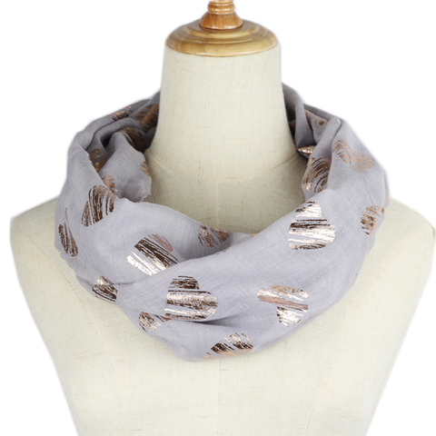 Femmes anneau écharpe bronzant argent coeur cou infini écharpe Foulard en mousseline de soie snood mode O foulards ► Photo 1/6