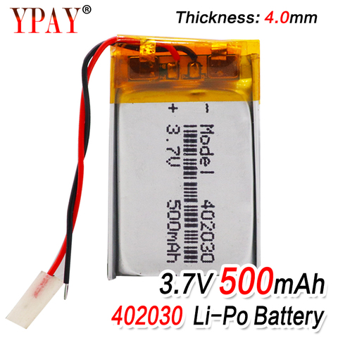 Batterie Lipo haute capacité 402030 3.7v 500mAh, Lithium-ion, polymère, Rechargeable, pour GPS Bluetooth, enregistreur MP3 MP4 ► Photo 1/6