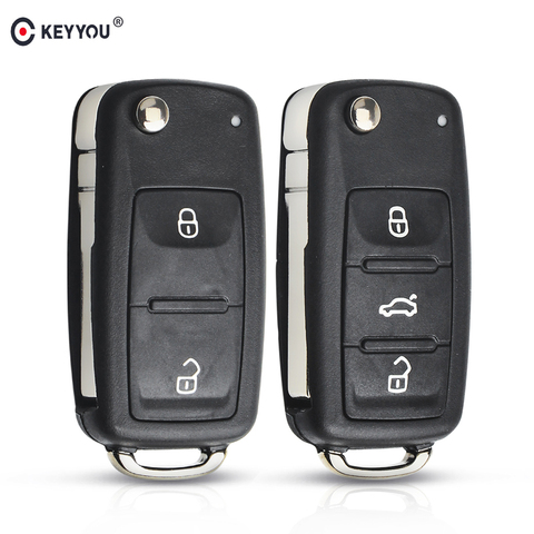 KEYYOU-coque de clé plate à 2/3 boutons, pliable, pour voiture VW polo, passat b5, Tiguan, Golf, VOLKSWAGEN, Seat, Skoda ► Photo 1/6