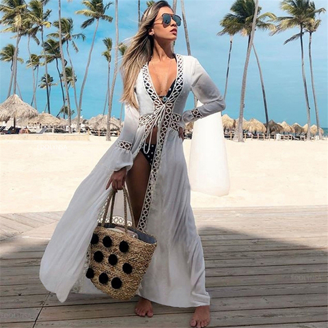 Coton Longue robe de plage saida de Praia vêtement de plage up Kaftan Sarong Robe maillot de bain Cover up Ropa de Playa Tunique Plage # q675 ► Photo 1/6