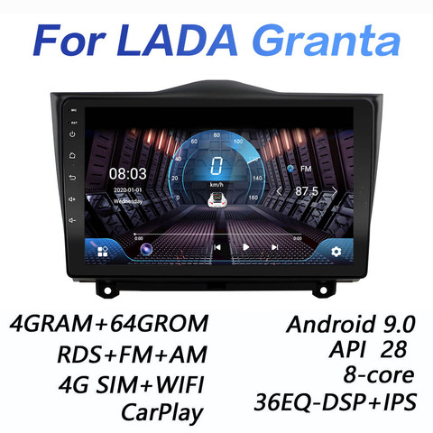 Autoradio Android 9.0, 4 go/64 go, DSP, WiFi, BT, lecteur multimédia vidéo, réseau 4G, 2 din, pour voiture LADA waz Granta Cross (2022, 2022) ► Photo 1/6