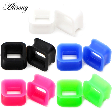 Alisouy 2 pièces carré Silicone confortable mince évasé bouchons d'oreille chair Tunnel jauge expanseur civière Earlets Piercing boucles d'oreilles ► Photo 1/6