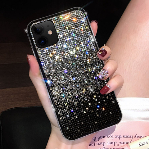 Pour iPhone 12 Pro Max étui femmes paillettes strass Bling dégradé diamant couverture pour iPhone 12 Mini étui étincelant cadre pare-chocs ► Photo 1/6