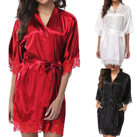 Robe en Satin et dentelle pour femmes, peignoir, vêtements de nuit, Sexy ► Photo 1/6