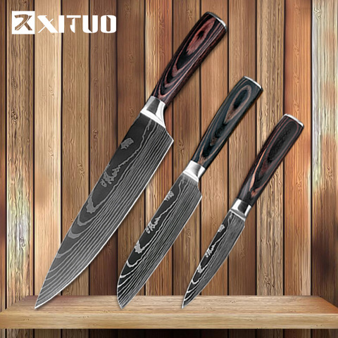 XITUO-ensemble de couteaux de cuisine, 7CR17, couteaux de Chef japonais en acier à haute teneur en carbone, pour couper la viande, Santoku, utilitaires ► Photo 1/6