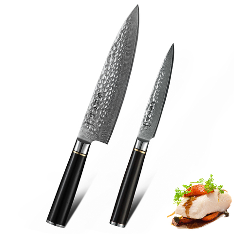 HEZHEN 1-2 pièces ensemble de couteaux de cuisine VG10 acier damas boîte-cadeau en acier professionnel Chef couteau utilitaire japonais tranchant ébène ► Photo 1/6