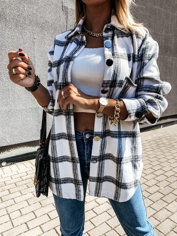 Nouveau 2022 mode femmes à manches longues Plaid chemise manteaux haut printemps automne décontracté revers Cardigan veste matelassée ► Photo 1/6