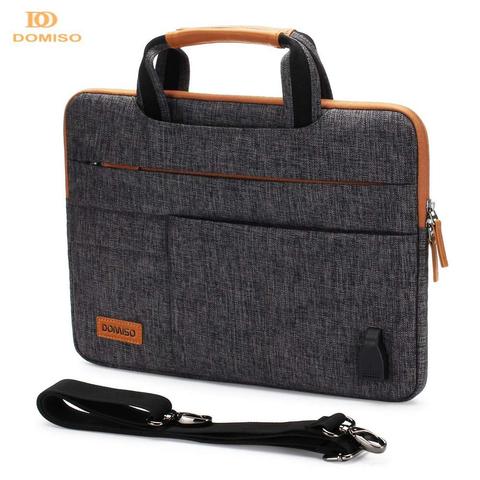 DOMISO10, sacoche multifonction 13 14 15.6 17.3 pouces, pochette pour ordinateur portable mallette d'affaires pouces, avec Port de chargement USB, marron, gris ► Photo 1/6