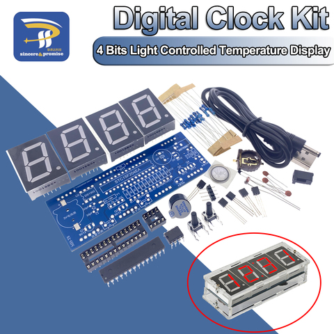 4 Bits horloge à faire soi-même 1 pouce Kit électronique MCU STC15F204EA DC 5V Tube rouge affichage LED numérique temps contrôlé thermomètre ► Photo 1/6