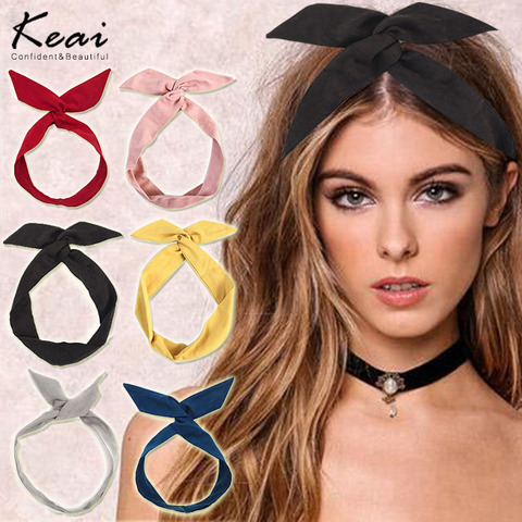 2022 daim couleur unie lapin oreille ruban femmes chapeaux imprimer cheveux cravates torsion bandeau métal fil écharpe bandeau accessoires ► Photo 1/6