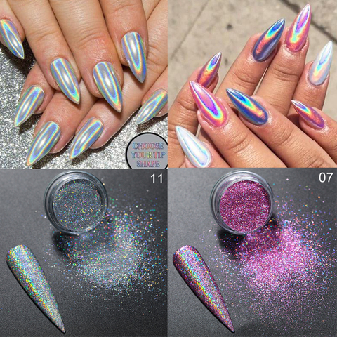 0.3g poudre ongles paillettes Laser argent rose paillettes Chrome poudre d'ongle miroitant Gel vernis flocons pour Pigment ► Photo 1/6