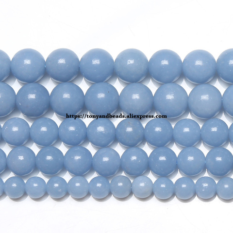 Pierre naturelle AA qualité bleu Angelite ronde perles en vrac 6 8 10MM Pick taille 15 