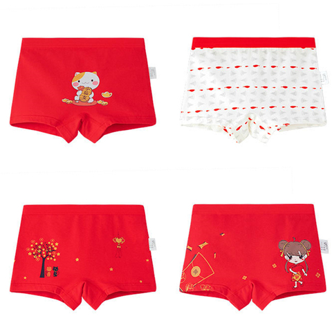 4 pièces rouge sous-vêtements pour fille Boxer cadeau de noël coton extensible filles culottes enfants vêtements pour 3 4 6 8 10 12 14 ans OGU203030 ► Photo 1/6