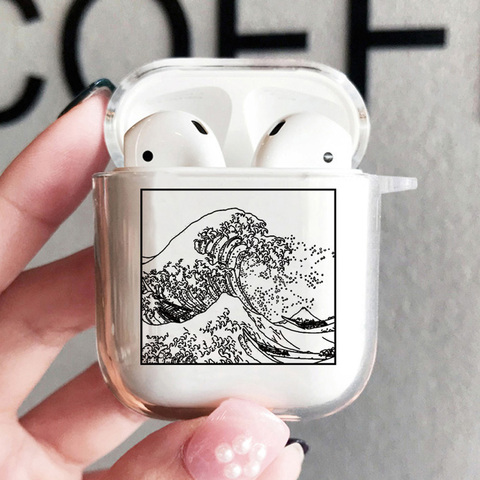 Grande Vague Bleue Couverture Pour Airpods 1 2 Écouteurs Coque TPU Souple Fundas Airpods Cas Cosses D'air Couvre Earpods D'apple Airpod Boîte Sac ► Photo 1/6