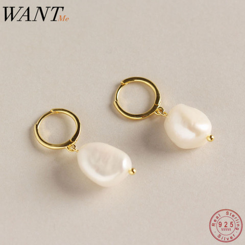 WANTME – boucles d'oreilles rondes en argent Sterling 100% et 925 pour femmes, bijoux en perles irrégulières, style Baroque et minimaliste ► Photo 1/6