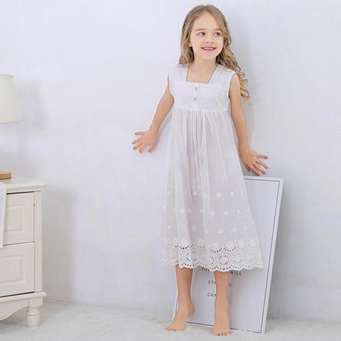 Robe de nuit blanche en dentelle pour filles, tenue de princesse, pyjama pour enfants ► Photo 1/5